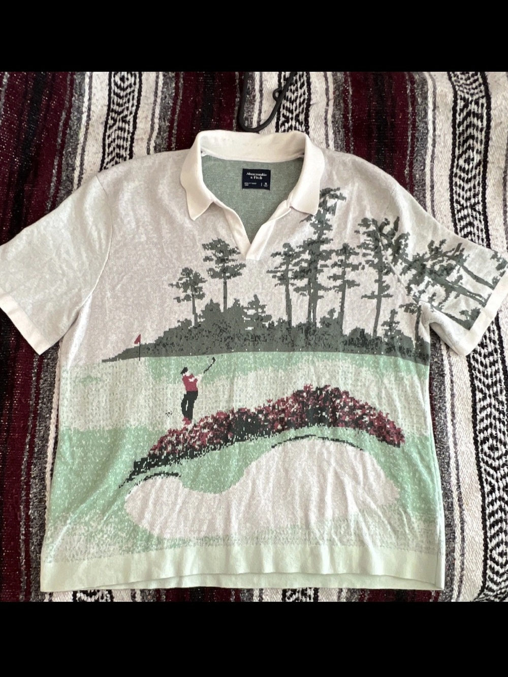 Abercrombie & Fitch White Polo with Golf Course Print